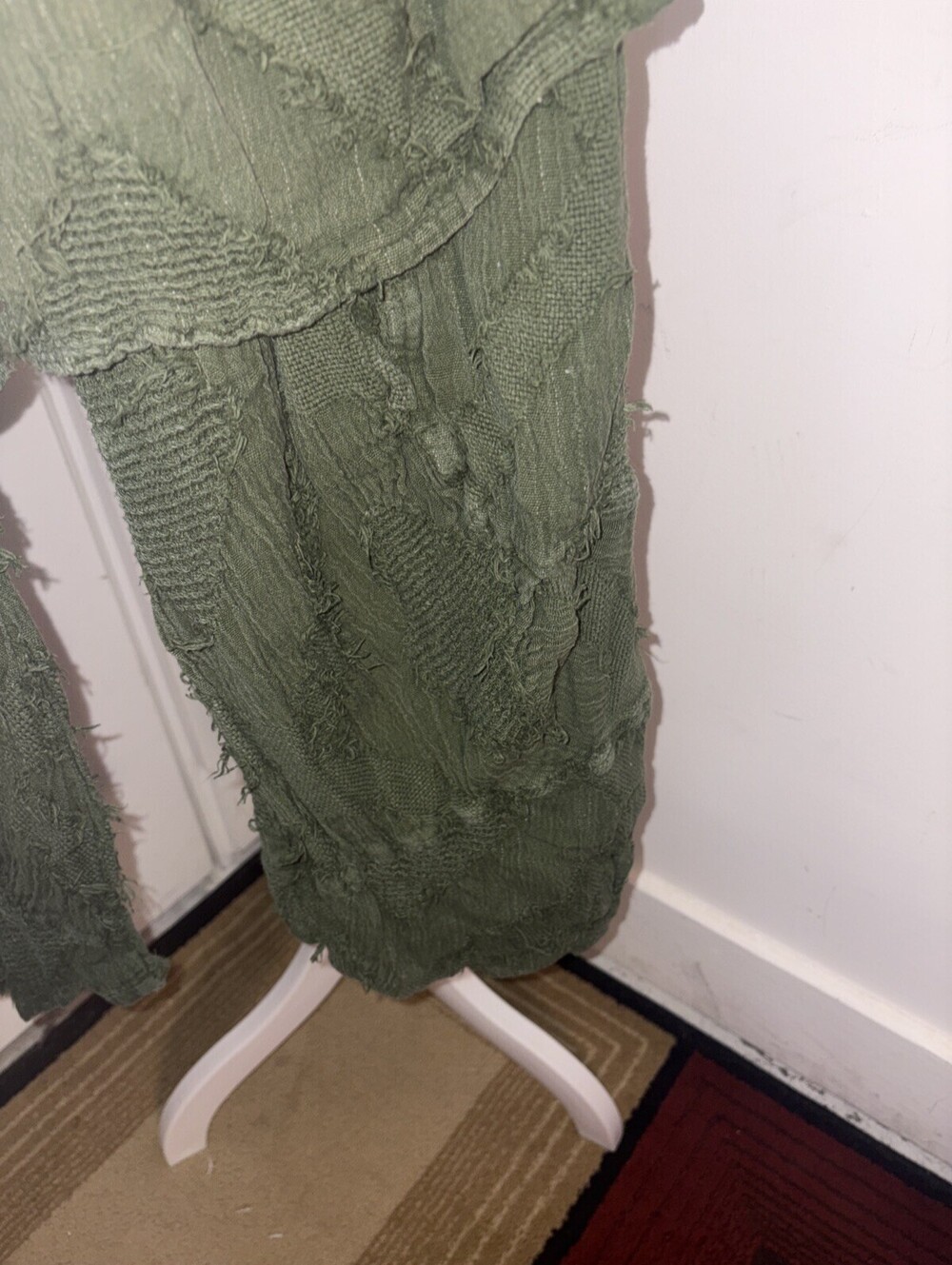 Olive Green Distressed Cargo Wide-Leg Pants - Picture 13 of 14